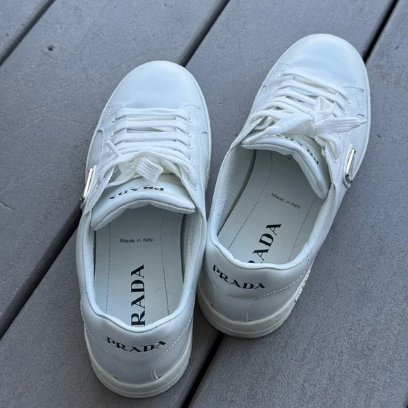 Authentic Prada White Low-Top Leather Sneakers for Women - Picture 2 of 8
